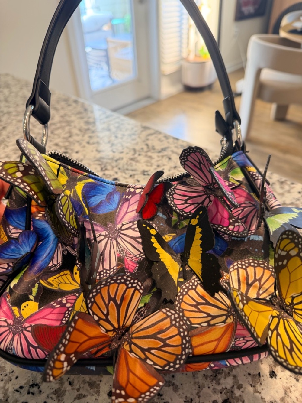 Butterfly Print Multicolor Shoulder Bag - Women